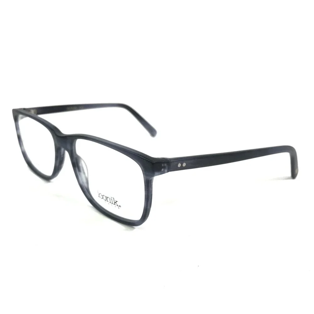 Iconik Eyeglasses Frames Eddie C02 Blue Gray Horn Square Full Rim 54-16-135